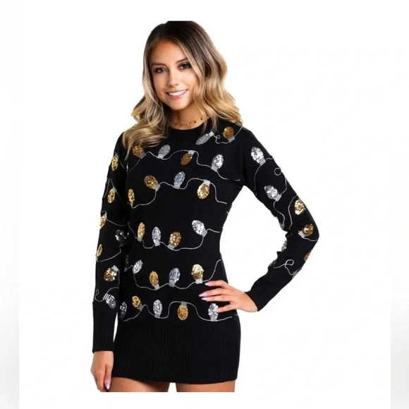 Tipsy Elves Sequin Christmas Light Strand Sweater Dress NWOT XXL Holiday Party - Picture 1 of 8